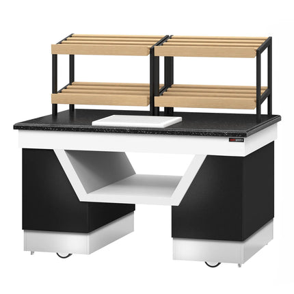 GGM Gastro Bakery Buffet Display Counter BELFAST - 1600mm - with 2 shelves - on castors - black granite worktop