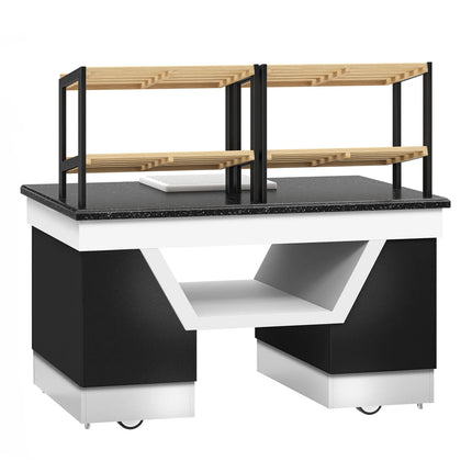 GGM Gastro Bakery Buffet Display Counter BELFAST - 1600mm - with 2 shelves - on castors - black granite worktop