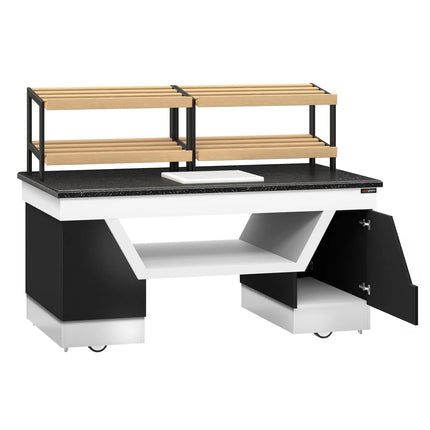 GGM Gastro Bakery Buffet Display Counter BELFAST - 2000mm - with 2 Shelves - on Castors - Black Granite Worktop
