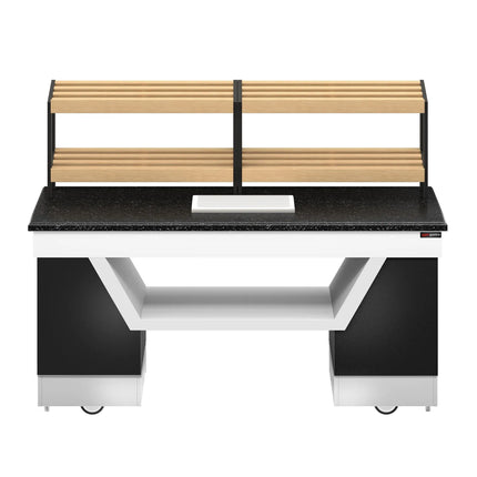 GGM Gastro Bakery Buffet Display Counter BELFAST - 2000mm - with 2 Shelves - on Castors - Black Granite Worktop