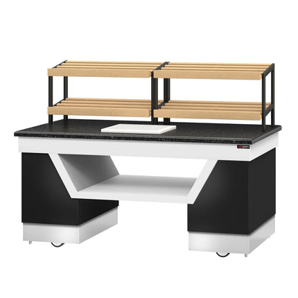 GGM Gastro Bakery Buffet Display Counter BELFAST - 2000mm - with 2 Shelves - on Castors - Black Granite Worktop