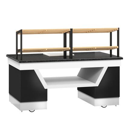 GGM Gastro Bakery Buffet Display Counter BELFAST - 2000mm - with 2 Shelves - on Castors - Black Granite Worktop