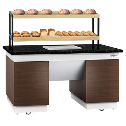 GGM Gastro Bakery Buffet Display Counter DUBLIN - 1600mm - with 2 Shelves - on Castors - Black Granite Worktop