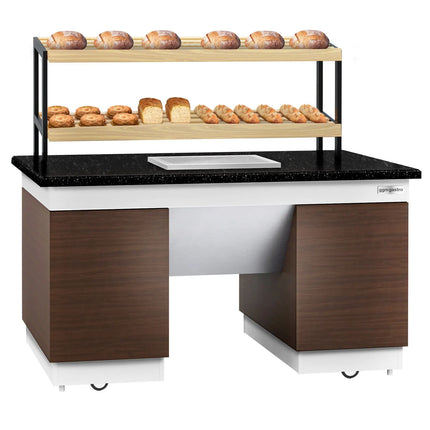 GGM Gastro Bakery Buffet Display Counter DUBLIN - 1600mm - with 2 Shelves - on Castors - Black Granite Worktop
