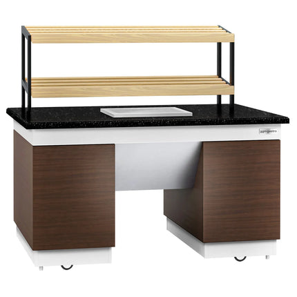 GGM Gastro Bakery Buffet Display Counter DUBLIN - 1600mm - with 2 Shelves - on Castors - Black Granite Worktop