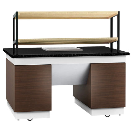GGM Gastro Bakery Buffet Display Counter DUBLIN - 1600mm - with 2 Shelves - on Castors - Black Granite Worktop