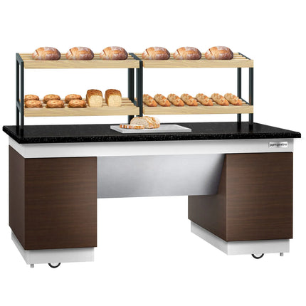 GGM Gastro Bakery Buffet Display Counter DUBLIN - 2000mm - with 2 Shelves - on Castors - Black Granite Worktop
