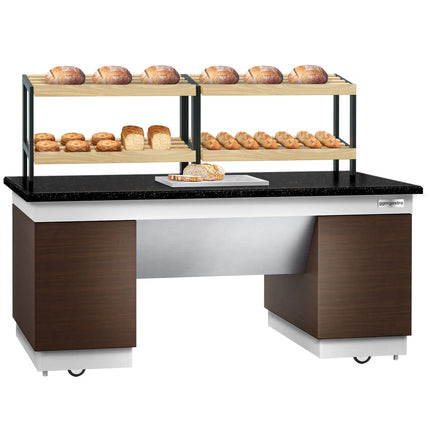GGM Gastro Bakery Buffet Display Counter DUBLIN - 2000mm - with 2 Shelves - on Castors - Black Granite Worktop