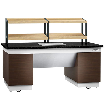 GGM Gastro Bakery Buffet Display Counter DUBLIN - 2000mm - with 2 Shelves - on Castors - Black Granite Worktop