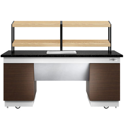 GGM Gastro Bakery Buffet Display Counter DUBLIN - 2000mm - with 2 Shelves - on Castors - Black Granite Worktop