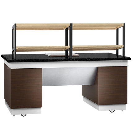 GGM Gastro Bakery Buffet Display Counter DUBLIN - 2000mm - with 2 Shelves - on Castors - Black Granite Worktop