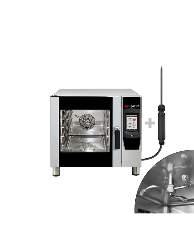 GGM Gastro Bakery- Commercial Combi Oven - Touchscreen Controls - 4x EN 600x400 or 4x GN 1/1 - incl. Automatic washing system, Core temperature probe, Direct steam injection, Wi‑Fi & USB - 17.8 cm TFT touchscreen