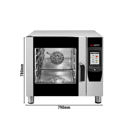 GGM Gastro Bakery- Commercial Combi Oven - Touchscreen Controls - 4x EN 600x400 or 4x GN 1/1 - incl. Automatic washing system, Core temperature probe, Direct steam injection, Wi‑Fi & USB - 17.8 cm TFT touchscreen