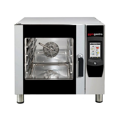 GGM Gastro Bakery- Commercial Combi Oven - Touchscreen Controls - 4x EN 600x400 or 4x GN 1/1 - incl. Automatic washing system, Core temperature probe, Direct steam injection, Wi‑Fi & USB - 17.8 cm TFT touchscreen