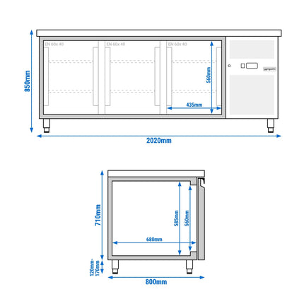 GGM Gastro Bakery Counter Fridge PREMIUM - 2020x800mm - with 3 doors - capacity 456 litres