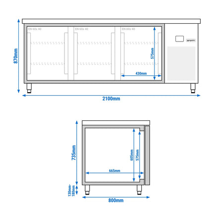 GGM Gastro Bakery Counter Fridge PREMIUM - 2100x800mm - with 3 doors - capacity 456 litres
