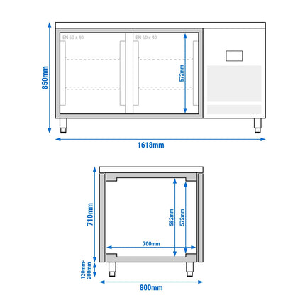 GGM Gastro Bakery Counter Fridge PREMIUM PLUS - 1618x800mm - glass doors - double glazing - capacity 400 litres