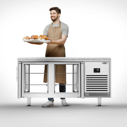 GGM Gastro Bakery Counter Fridge PREMIUM PLUS - 1618x800mm - glass doors - granite worktop - capacity 400 litres