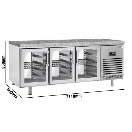 GGM Gastro Bakery Counter Fridge PREMIUM PLUS - 2185x800mm - glass doors - granite worktop - double glazing - capacity 610 litres
