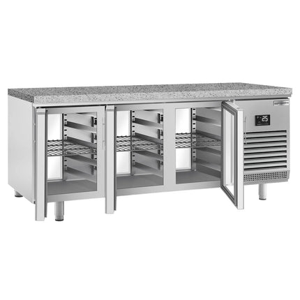 GGM Gastro Bakery Counter Fridge PREMIUM PLUS - 2185x800mm - glass doors - granite worktop - double glazing - capacity 610 litres