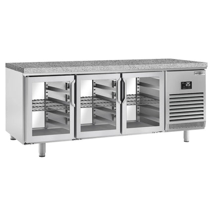 GGM Gastro Bakery Counter Fridge PREMIUM PLUS - 2185x800mm - glass doors - granite worktop - double glazing - capacity 610 litres