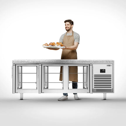 GGM Gastro Bakery Counter Fridge PREMIUM PLUS - 2185x800mm - glass doors - granite worktop - double glazing - capacity 610 litres