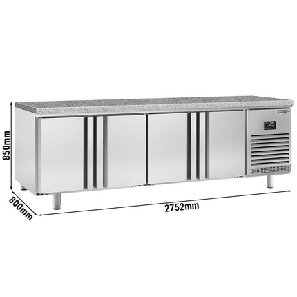 GGM Gastro Bakery Counter Fridge PREMIUM PLUS - 2752x800mm - with 4 doors - granite worktop - capacity 850 litres