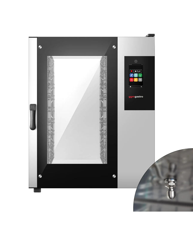 GGM Gastro Bakery-Electric Commercial Combi Oven - Touchscreen Controls - 10x EN 600x400 - incl. Automatic washing system, Core temperature probe, HACCP monitoring, USB
