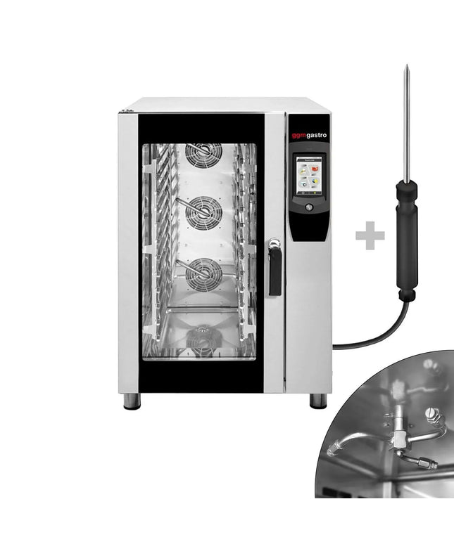 GGM Gastro Bakery-Electric Commercial Combi Oven - Touchscreen Controls - 10x EN 600x400 or 10x GN 1/1 - 17.8 cm colour touchscreen - incl. Automatic washing system, Core temperature probe, Wi‑Fi & Cloud