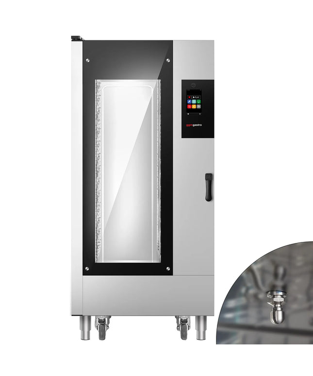 GGM Gastro Bakery-Electric Commercial Combi Oven - Touchscreen Controls - 16x EN 600x400 - incl. Trolley & inner rack, Automatic washing system