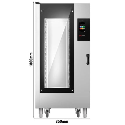 GGM Gastro Bakery-Electric Commercial Combi Oven - Touchscreen Controls - 16x EN 600x400 - incl. Trolley & inner rack, Automatic washing system