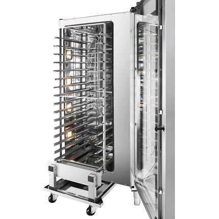 GGM Gastro Bakery-Electric Commercial Combi Oven - Touchscreen Controls - 16x EN 600x400 - incl. Trolley & inner rack, Automatic washing system