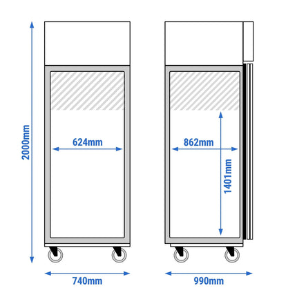 GGM Gastro Bakery Freezer Stainless steel ECO - EN 600x800mm - 612L - with 1 door - Black - On castors