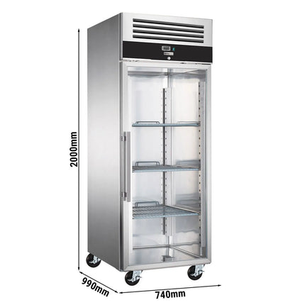 GGM Gastro Bakery Freezer Stainless steel PREMIUM - EN 600x800mm - 612L - with 1 glass door & Rails & support grids - On castors
