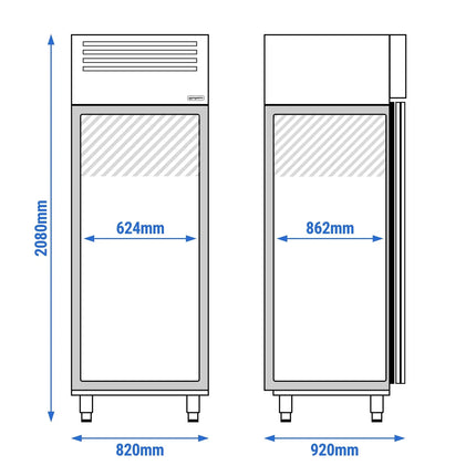 GGM Gastro Bakery Fridge Stainless steel PREMIUM - EN 600x400mm - 850L - with 1 glass door
