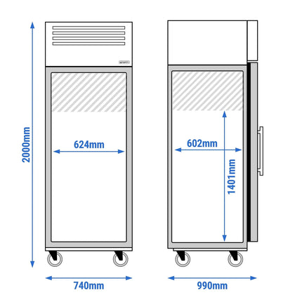 GGM Gastro Bakery Fridge Stainless steel PREMIUM - EN 600x800mm - 737L - with 1 glass door - On castors - Black front