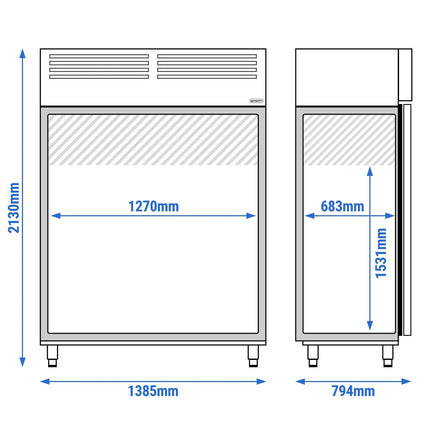 GGM Gastro Bakery Fridge Stainless steel PREMIUM PLUS - EN 600x400mm - 1240L - with 2 doors - LED lighting
