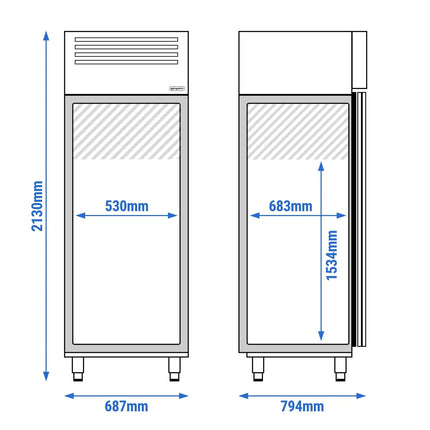 GGM Gastro Bakery Fridge Stainless steel PREMIUM PLUS - EN 600x400mm - 560L - with 1 door & 7x fish containers