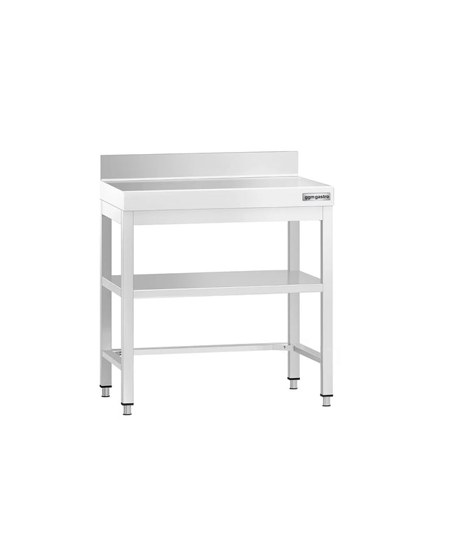GGM Gastro Bàn Inox Có Gờ Chắn PREMIUM - 600x600mm - Có Kệ Dưới - Có Gờ Chắn Sau - Có Thanh Giằng Chéo