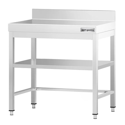GGM Gastro Bàn Inox Có Gờ Chắn PREMIUM - 600x600mm - Có Kệ Dưới - Có Gờ Chắn Sau - Có Thanh Giằng Chéo