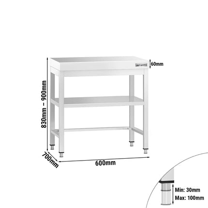 GGM Gastro Bàn Inox Trung Tâm PREMIUM - 600x700mm - Có Kệ Dưới - Có Thanh Giằng Chéo