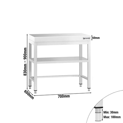 GGM Gastro Bàn Inox Trung Tâm PREMIUM - 700x600mm - Có Kệ Dưới - Có Thanh Giằng Chéo