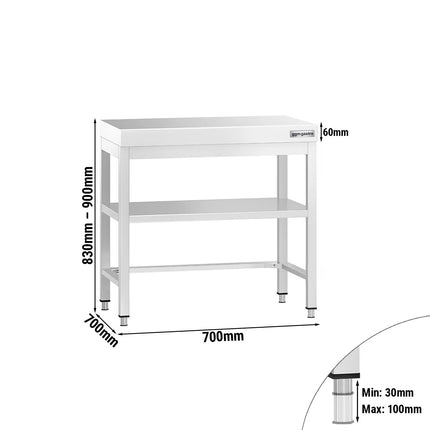GGM Gastro Bàn Inox Trung Tâm PREMIUM - 700x700mm - Có Kệ Dưới - Có Thanh Giằng Chéo