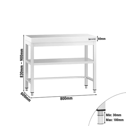 GGM Gastro Bàn Inox Trung Tâm PREMIUM - 800x600mm - Có Kệ Dưới - Có Thanh Giằng Chéo