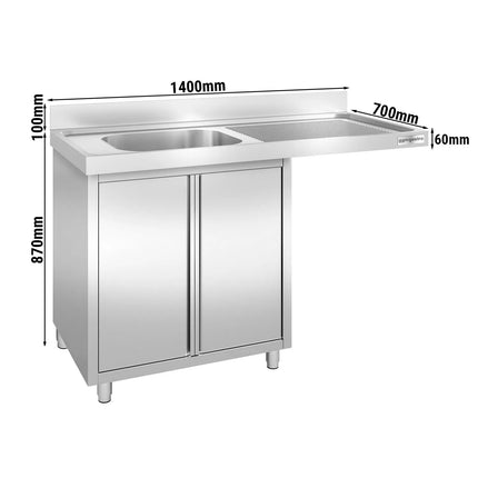 GGM Gastro Bàn Rửa Máy Rửa Bát Có Tủ PREMIUM - 1400x700mm - 1 Chậu Bên Trái