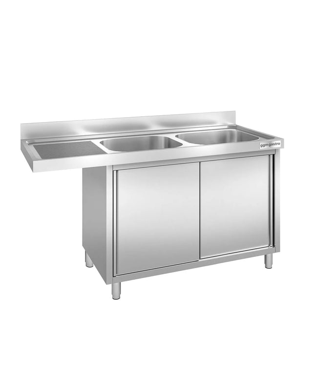 GGM Gastro Bàn Rửa Máy Rửa Bát Có Tủ PREMIUM - 1600x700mm - 2 Chậu Bên Phải