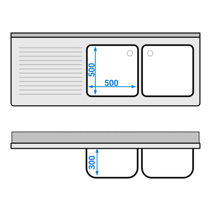 GGM Gastro Bàn Rửa Máy Rửa Bát Có Tủ PREMIUM - 1800x700mm - 2 Chậu Bên Phải