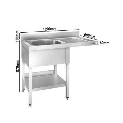GGM Gastro Bàn Rửa Máy Rửa Bát PREMIUM - 1200x600mm - 1 Chậu - Bàn Ráo Bên Phải
