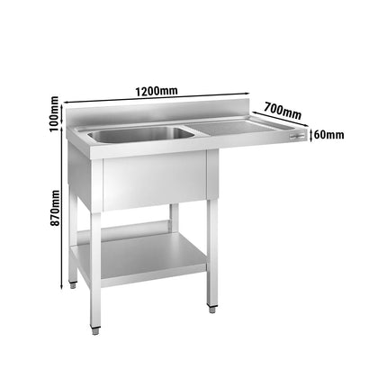 GGM Gastro Bàn Rửa Máy Rửa Bát PREMIUM - 1200x700mm - 1 Chậu - Bàn Ráo Bên Phải