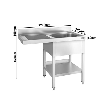GGM Gastro Bàn Rửa Máy Rửa Bát PREMIUM - 1200x700mm - 1 Chậu - Bàn Ráo Bên Trái